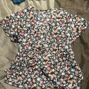 SHEIN Black Ruched Tie Front Short Sleeve Blouse